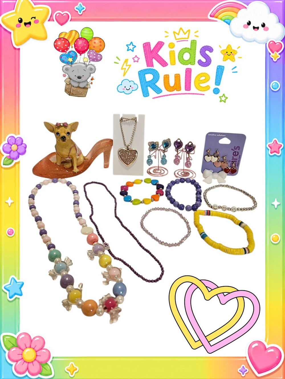 Kid's Multicolor Heart Themed Jewelry Bundle